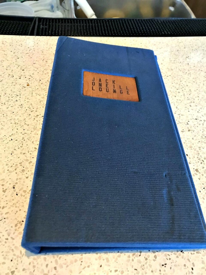 <p>Menu at Jack O’Neill Lounge</p>