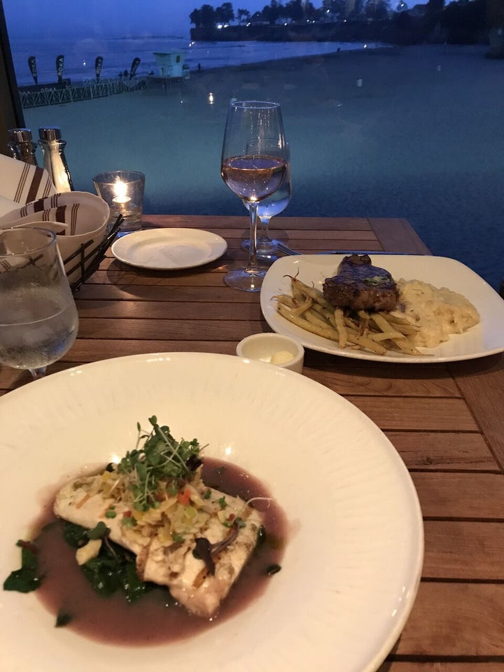 <p>Grilled Halibut with castroville artichoke salsa, braised greens and burgundy fumé. </p>