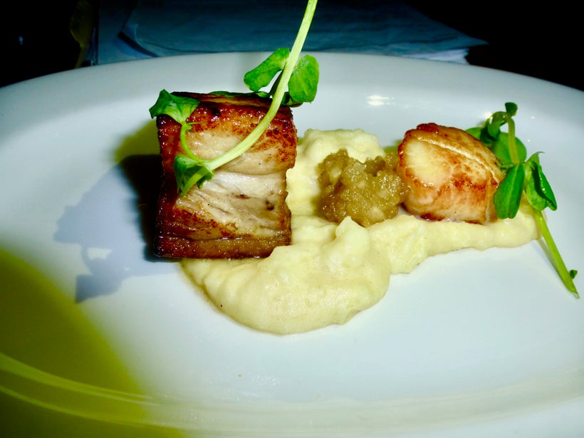 Braised Pork Belly and Seared Scallop appetizer.