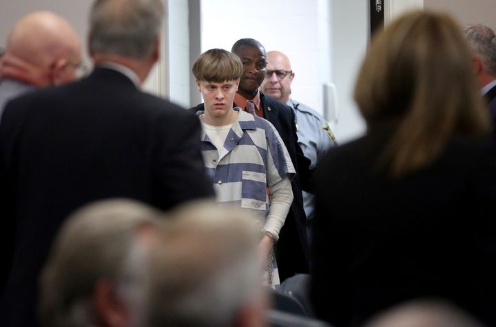 Dylann Roof is escorted into the court room at the Charleston County Judicial Center in Charleston, South Carolina on April 10, 2017.