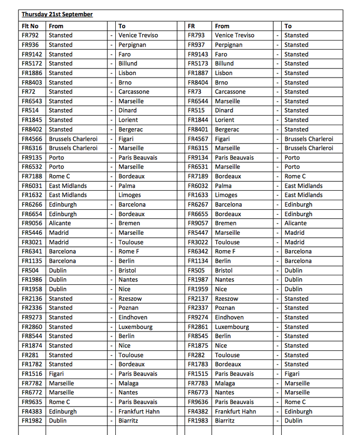 Flights cancelled on Thursday September 21 (1/1) 