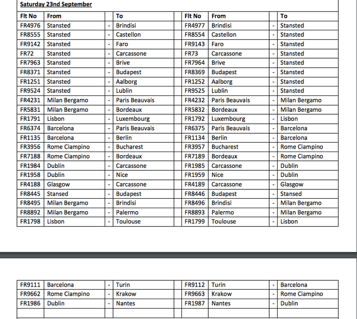 Flights cancelled on Saturday September 23 (1/1) 