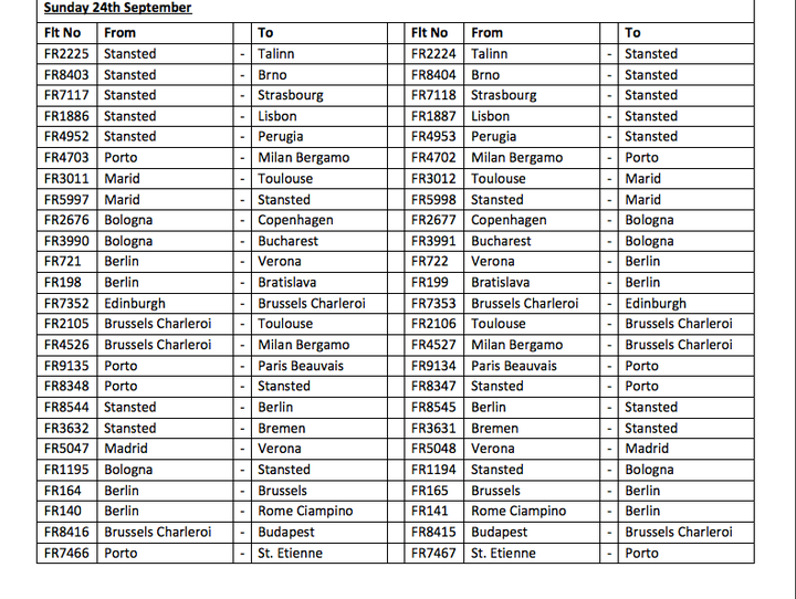 Flights cancelled on Sunday September 24 (1/1) 