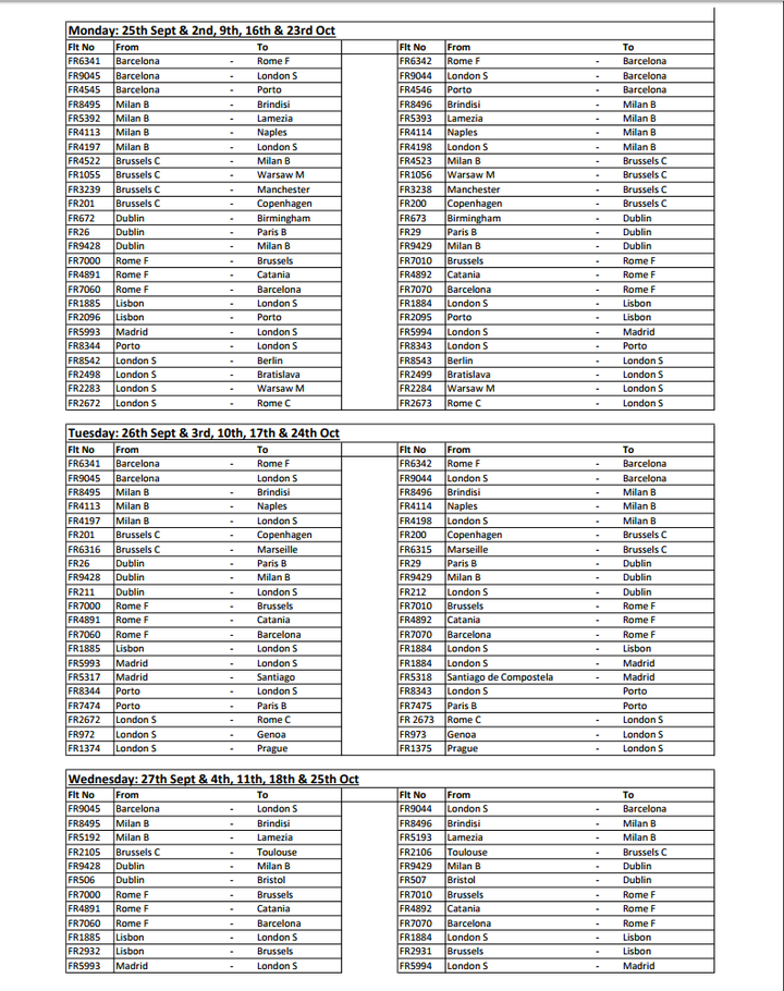 Flights cancelled between Monday September 25 and Saturday October 28 (1/3) 