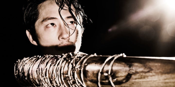 The character Glenn Rhee (played by Korean-American actor Steven Yeun), from The Walking Dead, about to be beaten to death with a spiked bat.