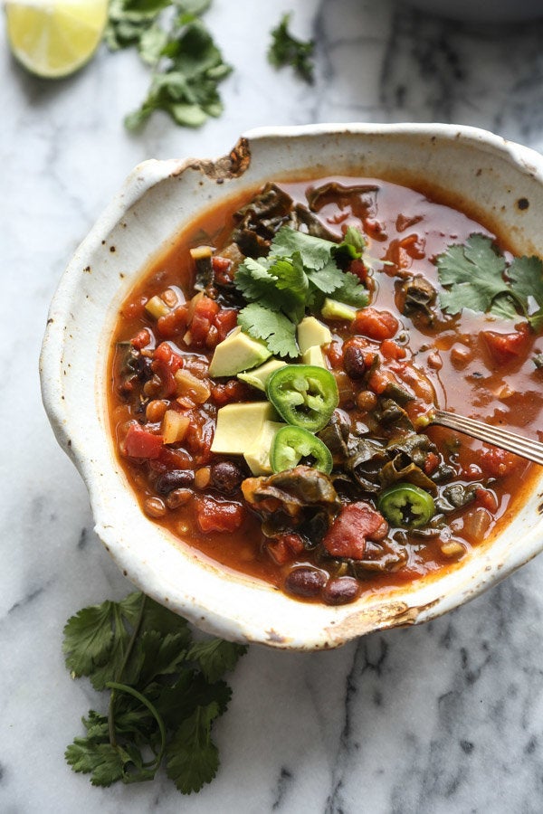 Slow Cooker Lentil Chili With Black Beans, Pumpkin And Kale