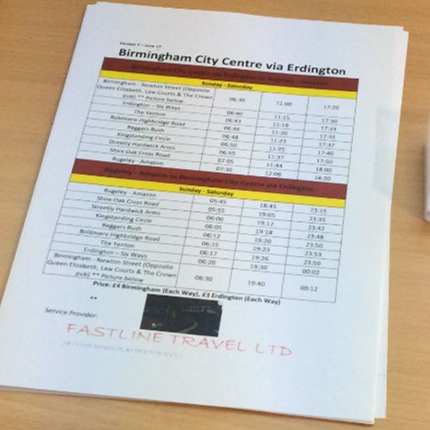 Timetables handed to new recruits show a journey to the site from Birmingham, 20 miles away, costs £8 per day