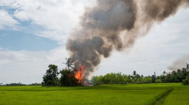 BBC reporters in Myanmar witnessed burning Muslim villages. 