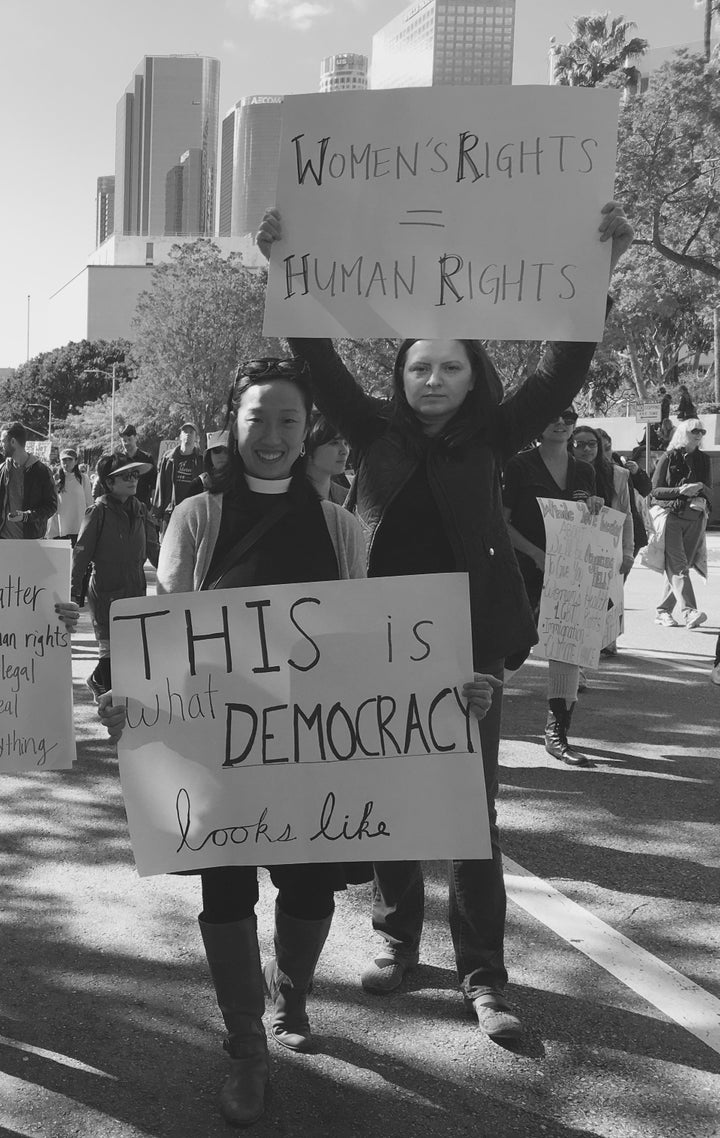 <p>With a good friend and fellow progressive Christian at the 2017 Women’s March in Los Angeles.</p>