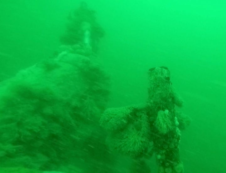 Damage indicates the sub may have struck a mine with its upper deck. Two torpedo tubes have been destroyed but the lower tube is intact and closed