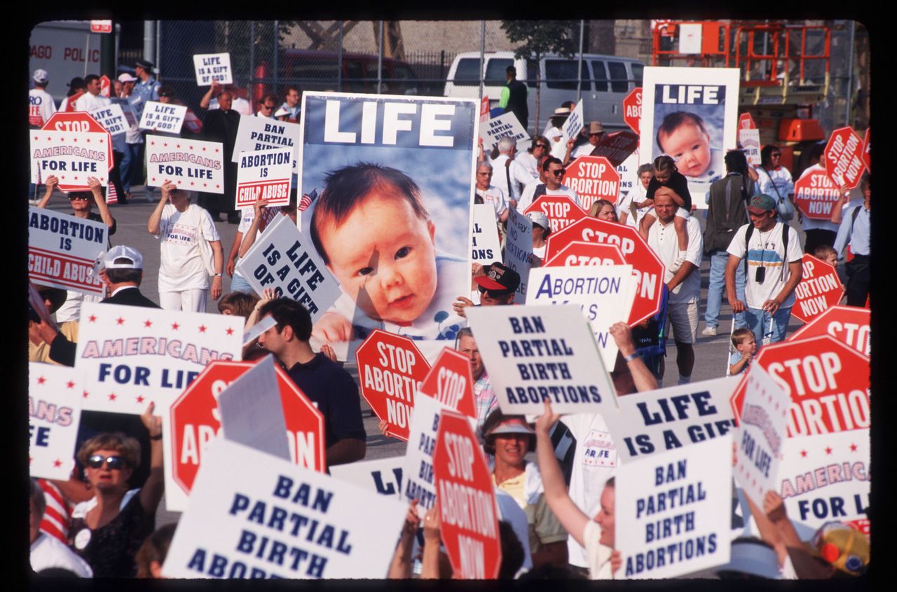 A 1996 protest in Chicago, Illinois during the Democratic National Convention. 