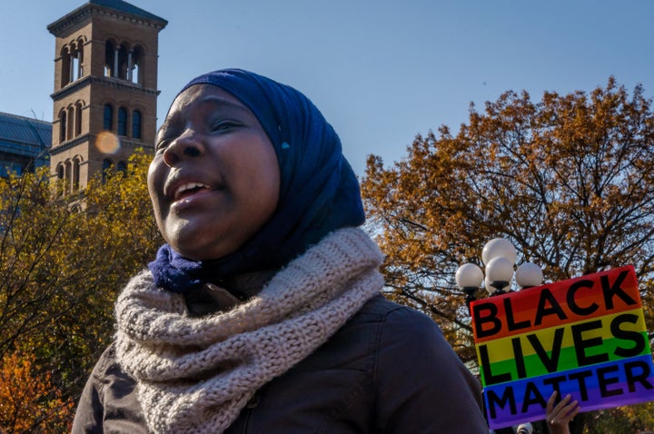 Students at New York University participate in a rally for immigrants who study, live, and work at New York University to make their campus a #SanctuaryCampus as part of the movement to establish public spaces of resistance and protection for our country's most vulnerable people - including undocumented immigrants, Muslims, Black people, Queer people, and all people of color. 