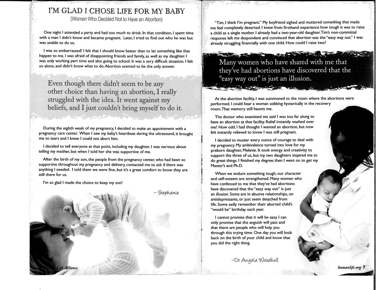 A page from a Human Life (crisis pregnancy center and anti-abortion organization) pamphlet. 