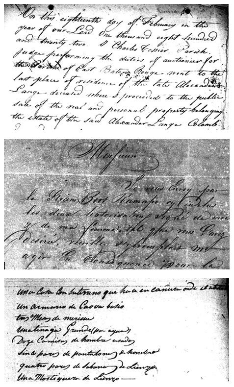 English, French and Spanish paperwork from estate records of Alexander Lange