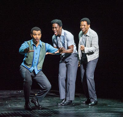 Melvin Franklin (Jared Joseph), Al Bryant (Jarvis B. Manning, Jr.) and Otis Williams (Derrick Baskin) in a scene from <strong