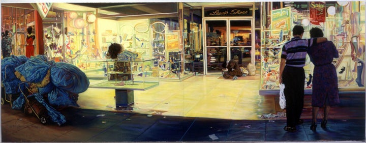 John Valadez. Leed’s Shoes, 2004, pastel on paper, 38x100 inches