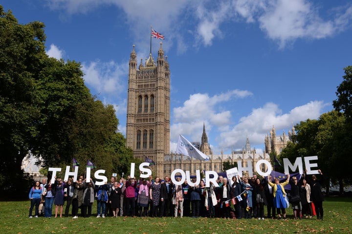 EU workers protesting outside Westminster