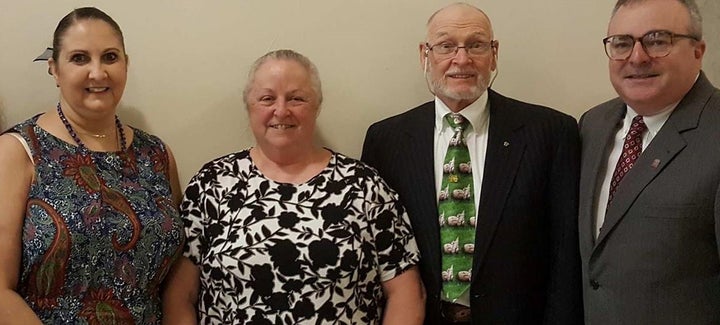 Former foster parent Barbara Papile (left), organizer of an effort to get a Foster Parent Bill of Rights passed in Massachusetts, with former foster parent Elaine Cleaves, foster-care advocate John Thornton (second from right), and Rep. David DeCoste, co-sponsor of the bill.