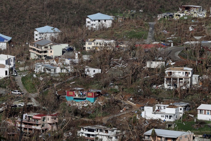 Damaged houses dot the hillsides in Charlotte Amalie, St. Thomas, more than a week after Hurricane Irma hit the U.S. Virgin Islands.