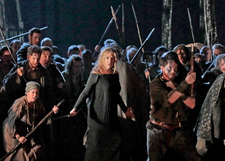 <p>Sondra Radvanovsky and Met chorus rehearsing David McVicar’s new production of <em>Norma</em>.</p>