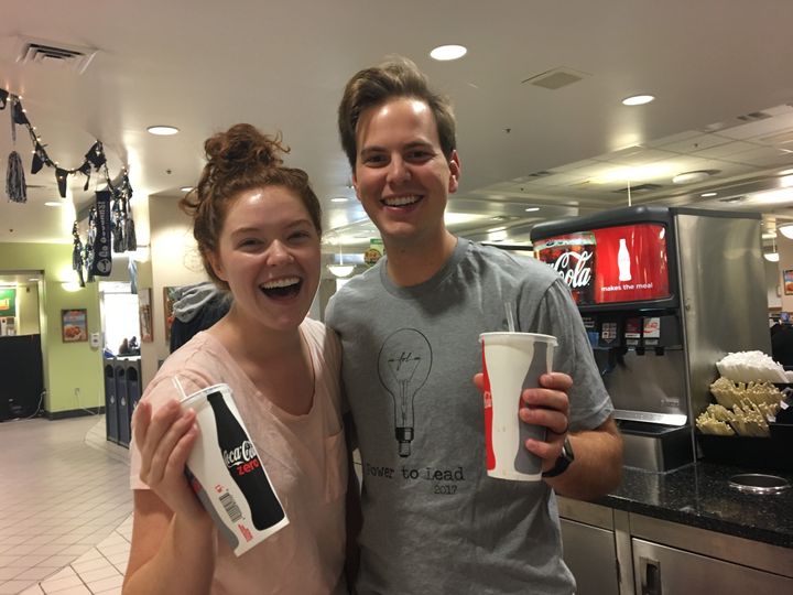 Rachel Densley, 22 and Alexander Ure, 23, make an early morning soda run at Brigham Young University.