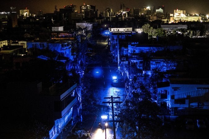 San Juan, P.R., was plunged into darkness on Wednesday after Hurricane Maria made landfall.