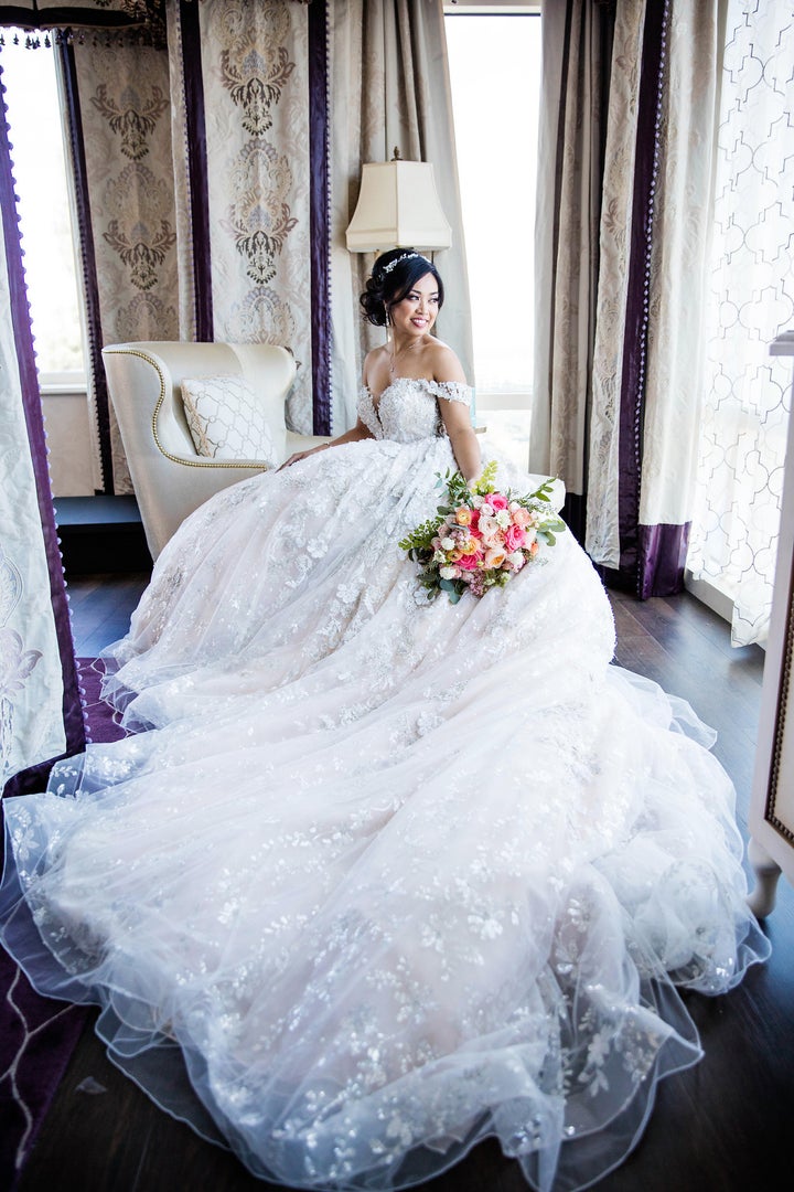 The bride wore a Ysa Makino gown on her wedding day. 