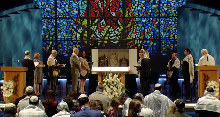 A Rosh Hashanah service takes place inside Joel Osteen's Lakewood Church.