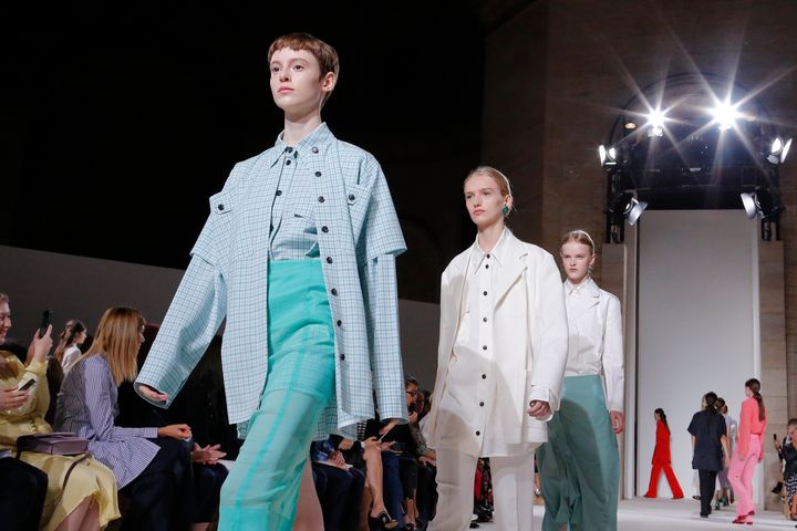 Models walk the runway for the Victoria Beckham SS18 show during New York Fashion Week on 10 September 2017 