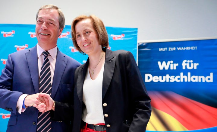 <strong>Nigel Farage meets Beatrix bon Storch, the AfD's deputy leader, on September 8</strong>