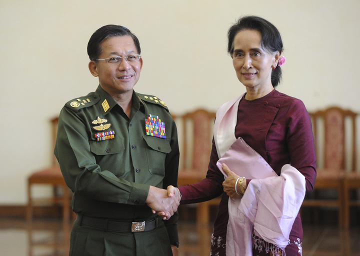 Balance of Power: Top General Min Aung Hlaing’s (left) Tatmadow remains firmly in control of Myanmar