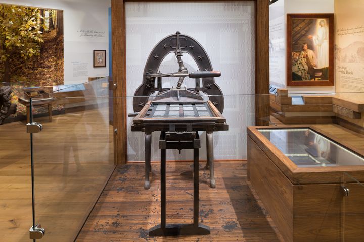 The Grandin printing press that was used to produce the first 5,000 copies of the Book of Mormon in Palmyra, New York, is on display. 