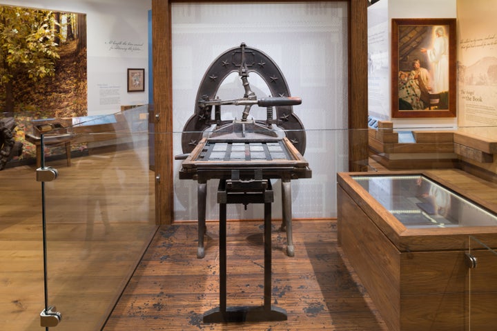 The Grandin printing press that was used to produce the first 5,000 copies of the Book of Mormon in Palmyra, New York, is on display.