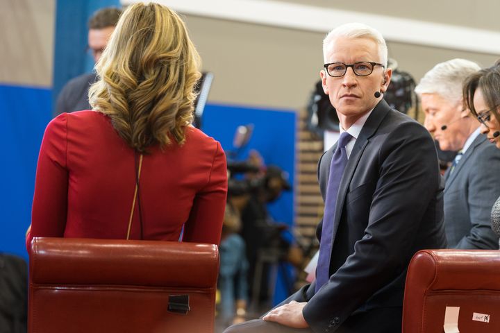HOUSTON - FEBRUARY 25, 2016: Anderson Cooper sits on the set for a interview with Donald Trump after the RNC debate.