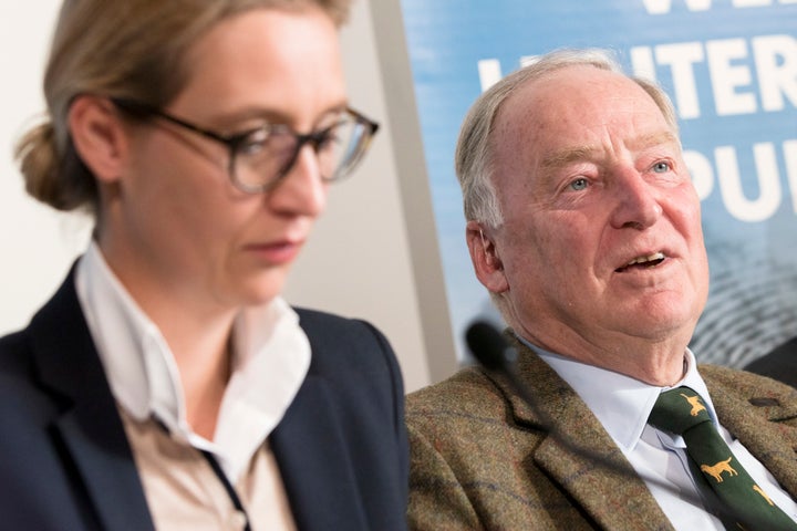 AfD bundestag candidates Alice Weidel and Alexander Gauland at a press conference in Berlin last week