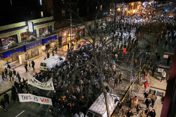 In Feb. 2017, the University of California Berkeley canceled a Yiannopoulos speech after large protests broke out. (Photo by Elijah Nouvelage/Getty Images)