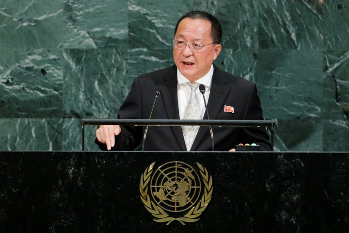 North Korean Foreign Minister Ri Yong-ho addresses the 72nd United Nations General Assembly at U.N. headquarters in New York on Sept. 23.