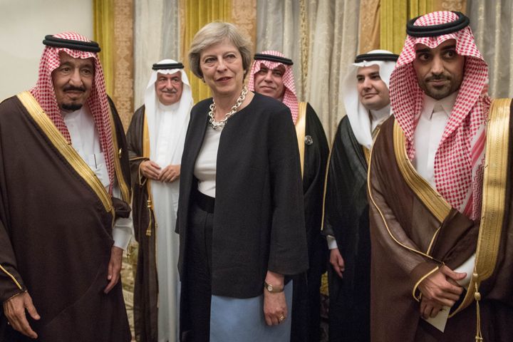 Prime Minister Theresa May meets King Salman bin Abdulaziz al Saud of Saudi Arabia (left) in Manama, Bahrain