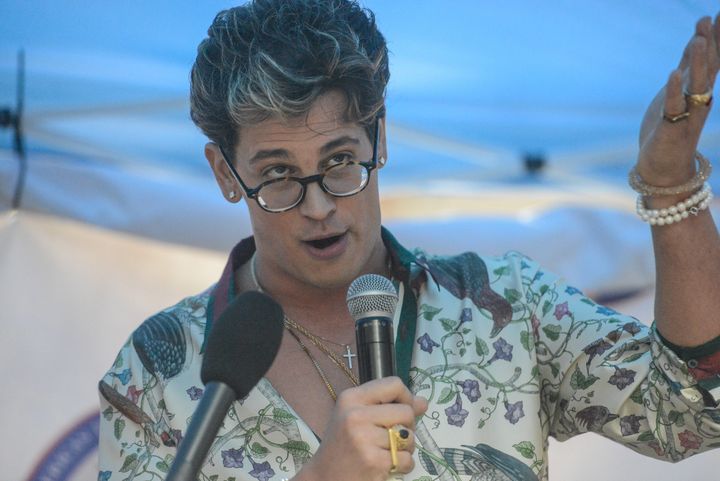 Yiannopoulos at an alt-right protest in New York City in April. 