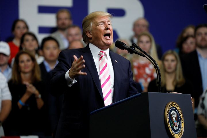 President Donald Trump at the rally in Alabama on Friday where he began his attacks on athletes who protest racism by kneeling during the playing of the national anthem.