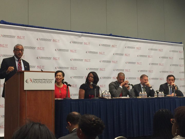 <p>Rep. Bobby Scott (D-VA), Rep. Lisa Blount Rochester (D-DE), Dr. Maya Rockeymoore, Spencer Overton, Lt. Colonel (Ret.) David Ocelander, Alastair Fitzpayne</p>