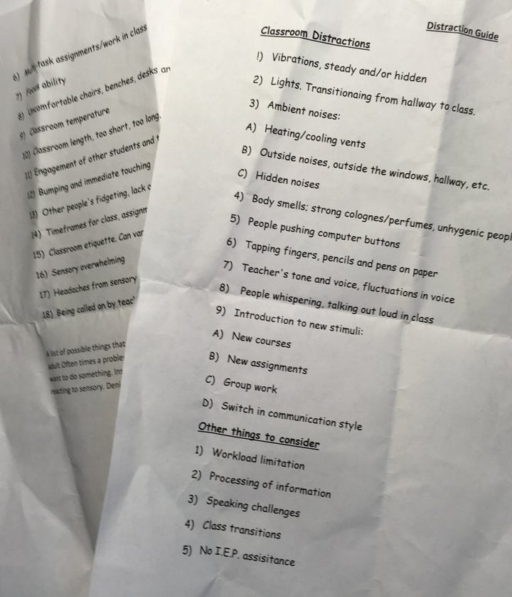 Scott’s list of sensory assaults, as compiled by Scott.