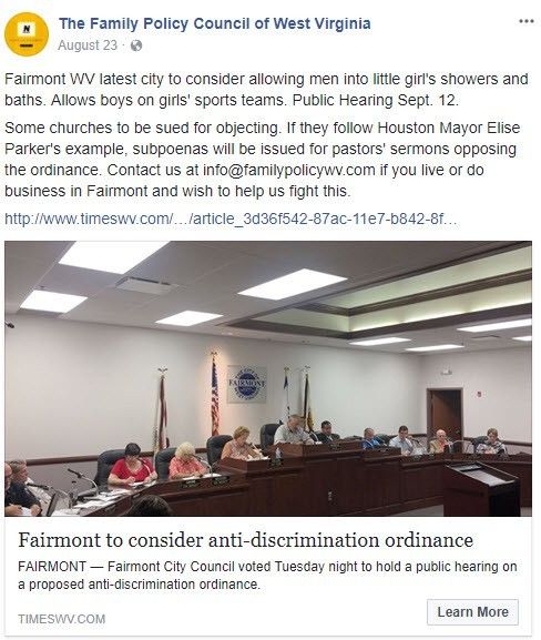Screenshot from The Family Policy Council of West Virginia’s Facebook page
