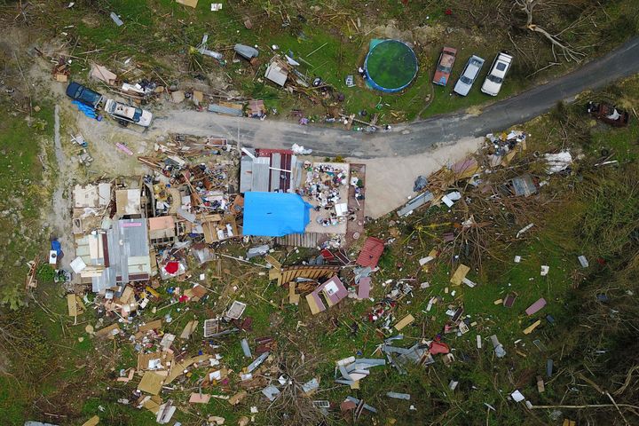 A house destroyed by hurricane winds is seen in Corozal, west of San Juan, Puerto Rico, on Sept. 24 following the passage of Hurricane Maria.