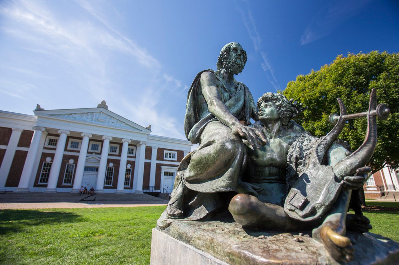 A statue of the Greek philosopher Homer sits on the south side of the Lawn at the University of Virginia. About 60 professors, lecturers and administrators met at the statue recently to discuss the fallout from a white supremacist rally on campus. 