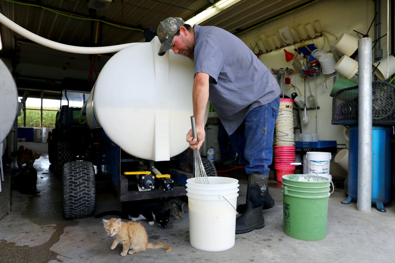 Sergio Rivera cares for the calves at Ripp's Dairy Valley farm. Rivera is from Mexico and has been working at the farm since 2003. His wife and daughter live with him on the farm. “Here there is more opportunities for work,” he said. “In Mexico, nada.”