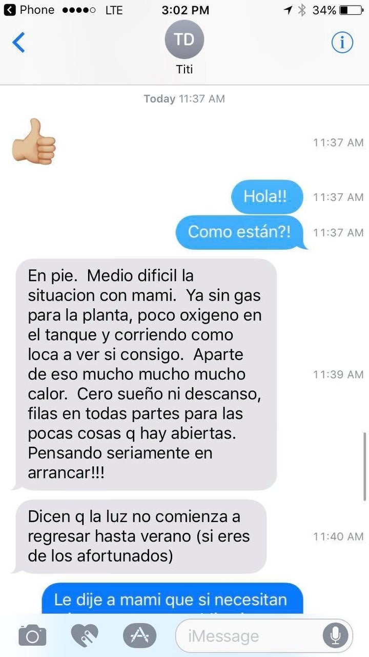 Mia Castro heard from her aunt on Monday. She told her it's been difficult to find oxygen for her 85-year-old grandmother's tank, and there are rumors that power won't be restored until the summer.