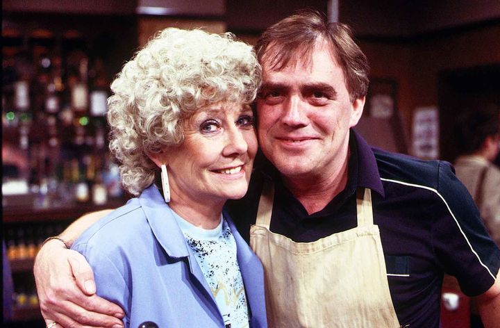 Liz as Vera with her on-screen husband Jack Duckworth, played by the late Bill Tarmey.