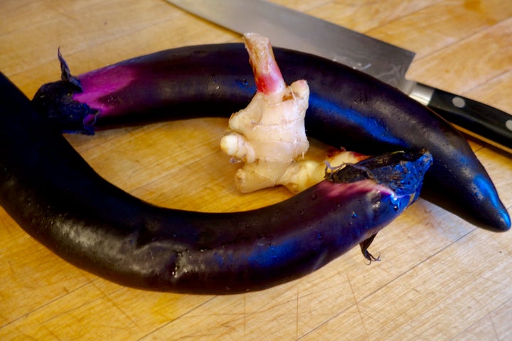 Beautiful eggplant and locally grown ginger (!) determined dinner