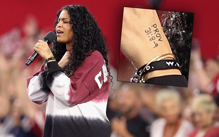 Singer Jordin Sparks performs the National Anthem before the start of the the NFL game between the Arizona Cardinals and the Dallas Cowboys at the University of Phoenix Stadium on September 25, 2017 in Glendale, Arizona. 